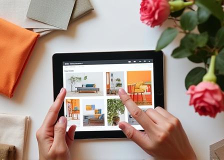 Interior designer presenting a digital mood board to a client