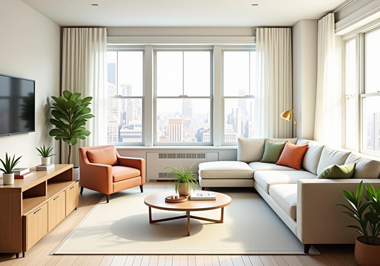 Modern and bright apartment living room with budget-friendly decor